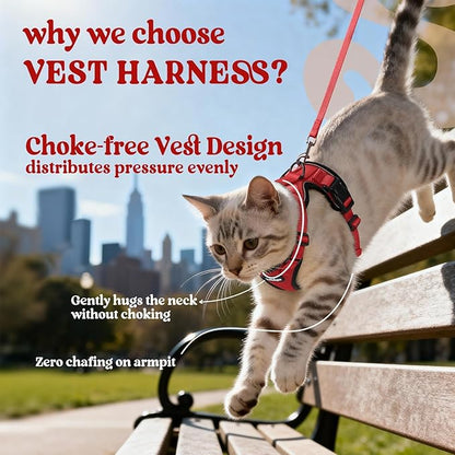 rabbitgoo Cat Harness and Leash for Walking, Escape Proof Soft Adjustable Vest Harnesses for Cats, Easy Control Breathable Reflective Strips Jacket, Red, XS