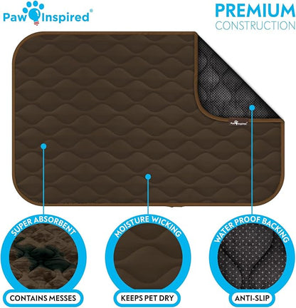 Paw Inspired Washable Padded Crate Mats for Dogs | 47” x 29” Pad, Fits 48-inch Kennels | Leakproof, Waterproof Bottom, Plush Pet Beds (Dark Brown)
