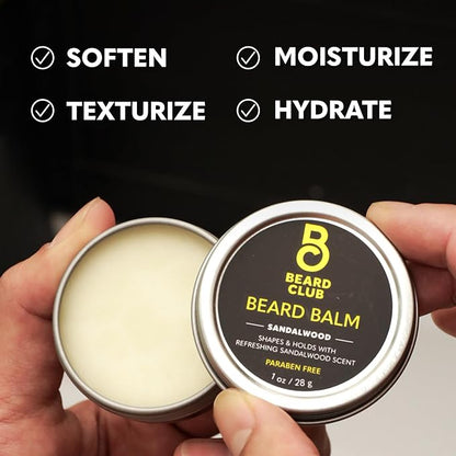 The Beard Club Beard Kit for Men - Grooming & Care Kit - Cedar & Sandalwood Oil, Sandalwood Balm, Boar Bristle Brush, Comb, Trimming Scissors - Dad Gift Set