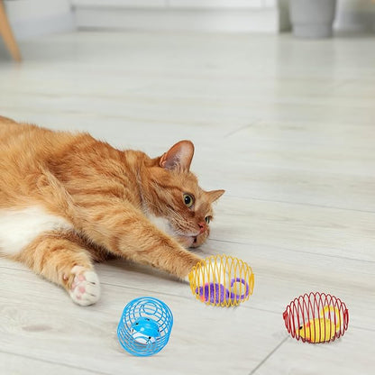 Jecery 5 Pcs Cat Spring Balls Toys Stretchable Rolling Balls Colorful Playful Coils Interactive Action Toy Caged Rats for Kitten Pet Supplies (Mouse and Bell,Multicolor)