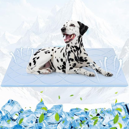 Dog Cooling Mat, 59'' × 40'' Extra Large, Self-Cooling Mat for Dog Reversible (Cool & Warm), Double-Sided Pet Cool Pads for Crate, Kennel, Machine Washable Summer Blanket, Non-Gel, Blue + Grey