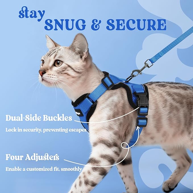 rabbitgoo Cat Harness and Leash for Walking, Escape Proof Soft Adjustable Vest Harnesses for Cats, Easy Control Breathable Reflective Strips Jacket, Navy Blue, S