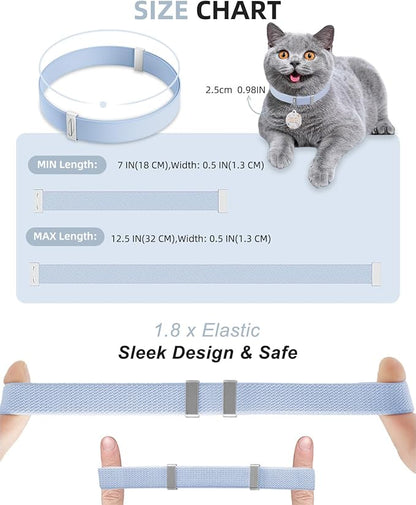 Safety Cat Collar with Bell, Stretch Elastic Quick Release, Non Breakaway Lightweight for Kitten and Small Large Cat, Pocket, Sky Blue