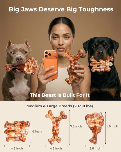 3 Pack Dog Toys for Aggressive Chewers - Tough Durable Nylon Chew Toys Bacon Flavored for Large Dogs 20-90lbs