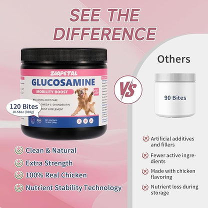 Senior Dog Hip & Joint Supplement – Chicken Flavor Soft Chews with Glucosamine, Chondroitin, MSM, Yucca & Dual Omega 3-6 – Daily Multivitamin for Mobility & Vitality – ZOAPETAL