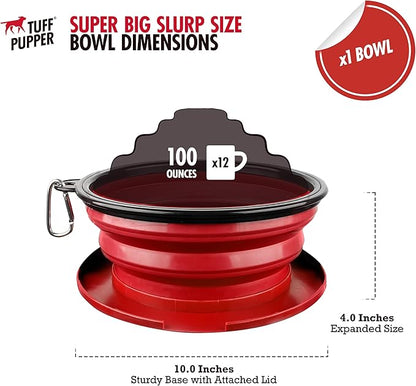 Tuff Pupper SuperBigSlurp Collapsible Dog Bowls, Extra Large Capacity, Portable, Food Safe, Odorless, Non-Toxic Silicone