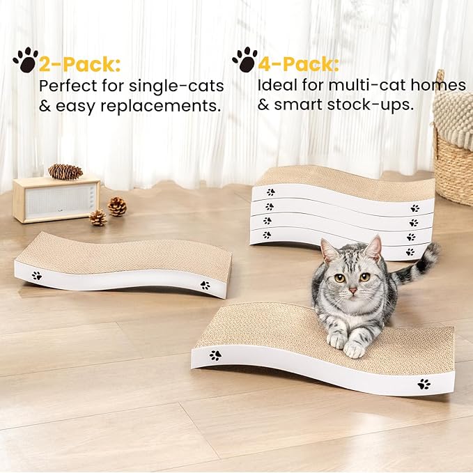 Cat Scratcher, Durable Scratch Pad, Corrugated Cardboard Scratching Board for Indoor Cats, Heavy Duty, Double-Sided Usability, Recyclable, with Catnip, Medium, 4 Pack