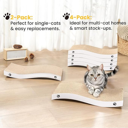 Cat Scratcher, Durable Scratch Pad, Corrugated Cardboard Scratching Board for Indoor Cats, Heavy Duty, Double-Sided Usability, Recyclable, with Catnip, Medium, 4 Pack