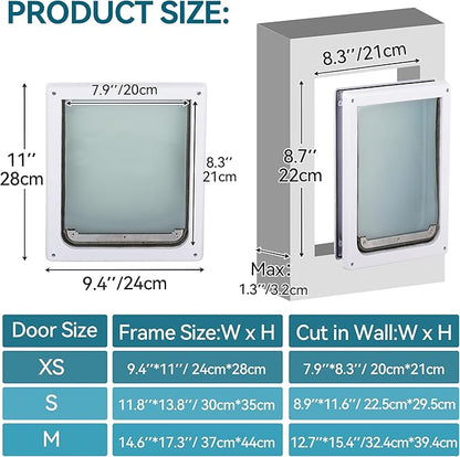 PAWISE 2 Way Dog Door, Lockable Doggy Door with Safe Metal Panel & Flexible Transparent Flap, Weatherproof & Easy Install Pet Door for Dogs and Cats, Quiet Design Dog Flap (9.8"x11.4")