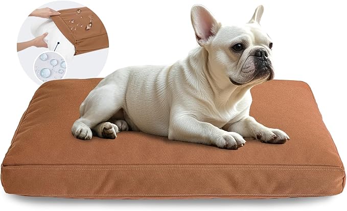Miguel Durable Canvas Dog Bed for Medium Small Pet Outdoor Dogs Pad 14 Ounce Canvas Waterproof Pet Pillow with Removable Washable Cover, 30 x 20 inch, Caramel