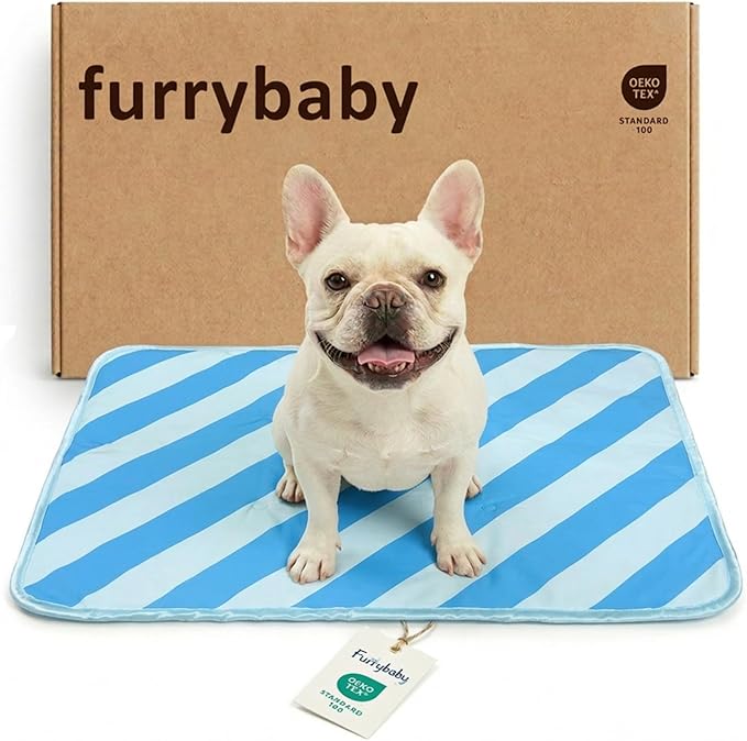 Dog Cooling Mat for Dogs & Cats, Soft Breathable Cooling Pad for Dog Bed, 30"x20" Self Cooling Crate Mat for Dogs, No Gel Washable Non-Slip Pet Cooling Mat Indoor Outdoor, Blue Stripe