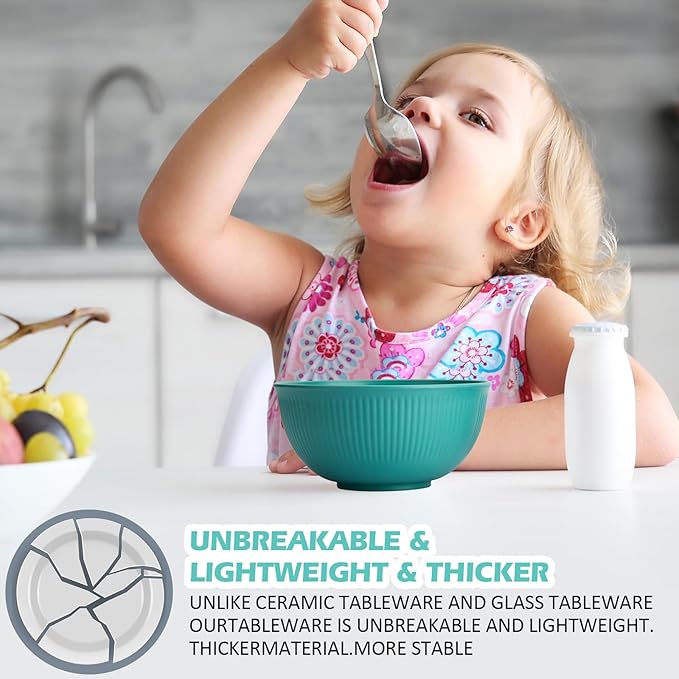 Unbreakable Cereal Bowls 24 oz, Plastic Reusable Light Weight Bowl, Set of 6,Lightweight Bowls Made of Wheat Straw Fiber Ideal for Salad, Soup, Ramen, Noodles, Oatmeal, Rice,Snack