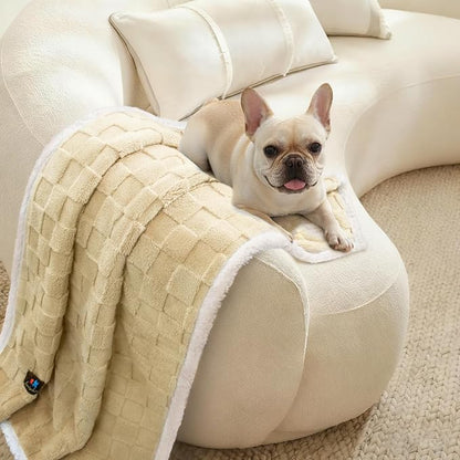Luciphia Waterproof Dog Blanket, Leakproof Large Pet Blanket for Couch Sofa Bed Furniture Cover Protector, Washable Soft Sherpa Fleece with 3D Jacquard, Cozy Calming Reversible, Beige White, 85"x57"