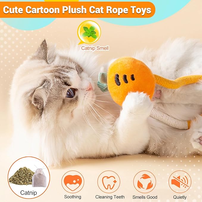 Kingtree Cat Toy Chew Ropes, 2 Pack Cotton Rope Cat Chew Toys Interactive Catnip Rope Toys for Indoor Cats Teeth Cleaning, Bite Resistant Chew Ropes Without Wire
