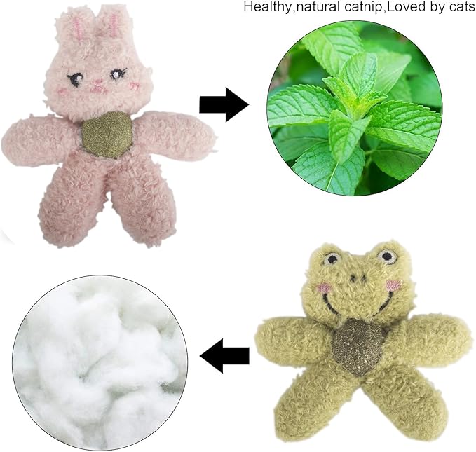 Plush Catnip Toys for Indoor Cats, Interactive Kitten Chew Toys for Teething & Dental Care, Durable Nylon Animal Shape Kicker Toy with Natural Catnip Ball for Boredom Relief (Rabbit)