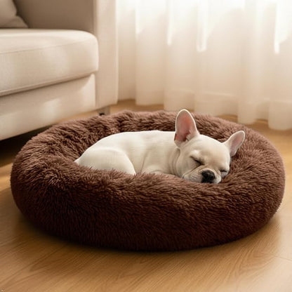 Comfort Donut Dog Bed for Small Dogs, Cat Bed & Pet Bed for Indoor Use, Medium Size with Soft Plush, Round Dog Beds for Large Dogs and Cats(Coffee, 32''Lx32''Wx8''Th)