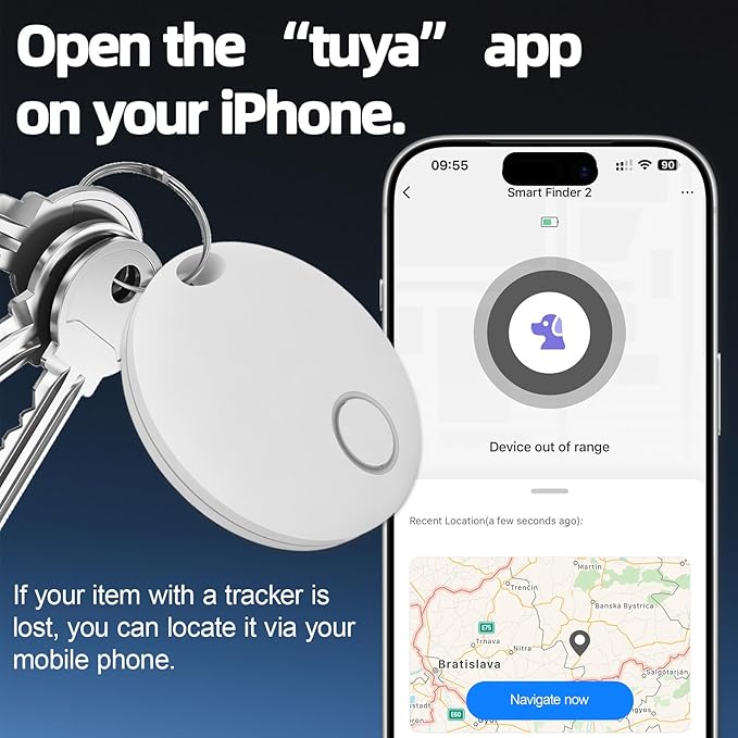 Air Tracker, Key Finder Compatible for Both iOS and Android, Bluetooth Smart Tag with Holder for Keys, Luggage, Suitcases, Pets, Dog Cat Collar, Worldwide Tracking Tag 2 Pack White