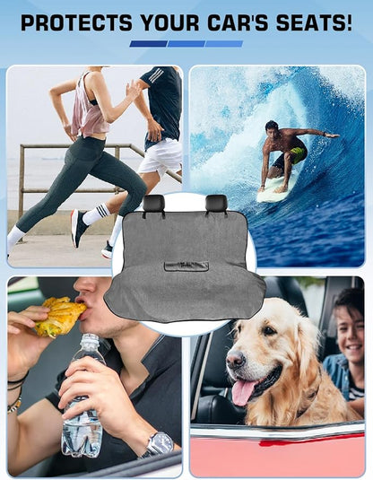 1160g Heavy Duty Towel Car Seat Cover, Sweatproof Absorbent Microfiber Rear Seat Protector for Gym Beach Athletes, Universal Fit Waterproof Back Seat Mat for Sedans SUV Minivans,Gray