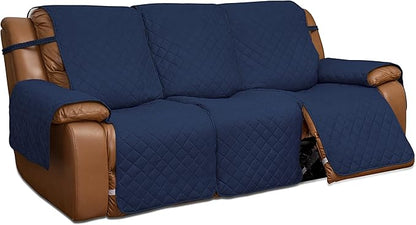 Easy-Going Recliner Sofa Cover, Reversible Couch Cover for 3 Seat Recliner, Split Sofa Cover for Each Seat, Furniture Protector with Elastic Straps for Kids, Dogs, Pets(3 Seater, Navy/Ivory)