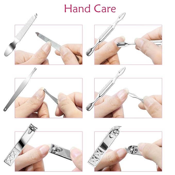 Teamkio 18pcs Manicure Set Pedicure Nail Clippers Set Travel Hygiene Kit Stainless Steel Professional Cutter Care Set Scissor Tweezer Knife Ear Pick Tools Grooming Kits with Leather Case