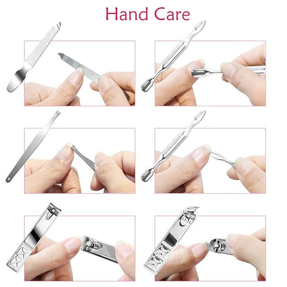 Teamkio 18pcs Manicure Set Pedicure Nail Clippers Set Travel Hygiene Kit Stainless Steel Professional Cutter Care Set Scissor Tweezer Knife Ear Pick Tools Grooming Kits with Leather Case