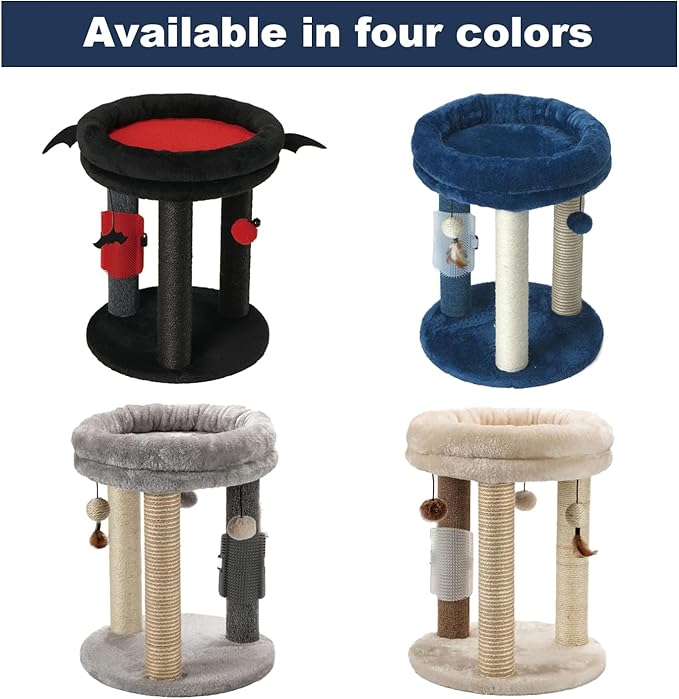 MECOOL Cat Scratching Post Tree with Tower Soft Bed.Natural Quality Sisal Carpet Jute Scratch Posts with Three Hanging Ball Toys and Massage Brush for Indoor Cats and Kittens Blue