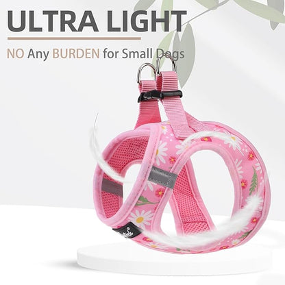 PUPTECK Dog Harness and Leash Set for Small Medium Dogs No Pull Step-in Soft Mesh Puppy Cat Vest Harnesses Reflective at Night, Pink Floral, S