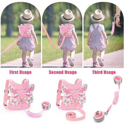 Toddler Leash Anti Lost Wrist Link, Butterfly Kids Safety Harness with 49 Steel Wires for Girls, Walking Wristband Belt for Baby Travel Outdoor Airport Mall Zoo