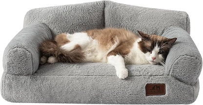 Hollypet Fluffy Dog Cat Bed Pet Couch Beds Plush Soft Warming Washable Puppy Bed for Small Medium Dogs and Large Cats, Silver Gray, 24" L x 18" W x 10" Th