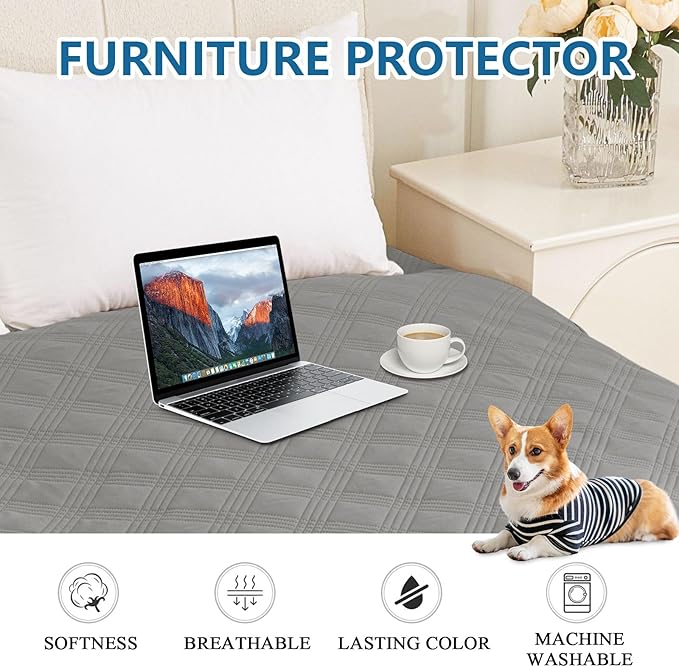 hyha Waterproof Dog Blanket, Reversible Pet Bed Blanket, Soft Sofa Couch Cover for Dogs Washable, Waterproof Pet Couch Covers for Sofa Puppy Cats Furniture Protector(68"x82", Grey/Grey)