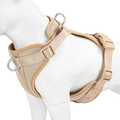 Wisedog Dog Harness Medium Sized, Pet Vest with Front Clip, Adjustable Puppy Harness with 3 Fast Release Buckles[Easy to Put on & Take Off] (Sand Color, L)