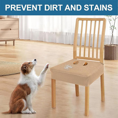 Smiry Waterproof Seat Covers for Dining Room Chairs Set of 4, Stretch Jacquard Removable Washable Chair Seat Slipcovers Protector, No Rear Covers, Camel