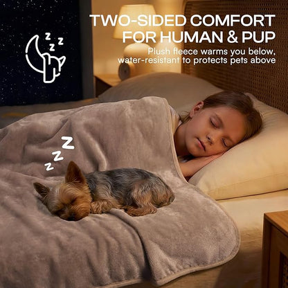 Luciphia Waterproof Blanket for Dog Washable Reversible Sherpa Fleece Throw Blanket for Bed Couch Soft Liquid Pee Proof Furniture Cover Protector for Small Medium Large Pet Cat Khaki 57" x 40"