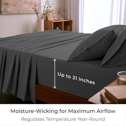 Mellanni Queen Sheet Set - 6-Piece Iconic Collection Bedding, (Including 4 Pillowcases), 21-Inch Extra Deep Pocket, Easy Care, Ultra Soft, Cooling Sheets, Brushed Microfiber - Gray