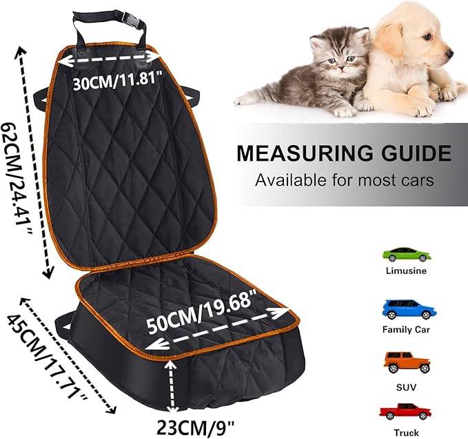 AsFrost Dog Car Seat Cover for Cars SUVs Trucks, Thicked 600D Oxford Heavy Duty Waterproof Front Car Seat Covers for Dogs Durable Nonslip Padded Pet Car Seat Protector with Side Flaps, 2 Pack