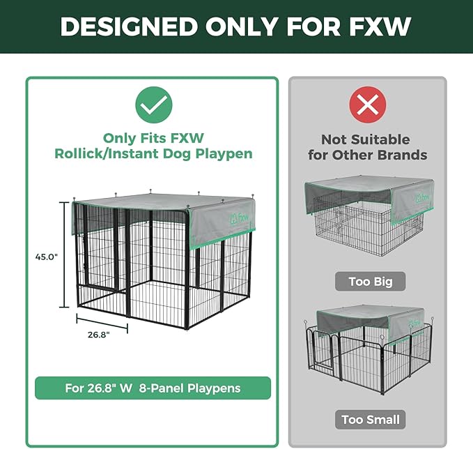 FXW Sun Shade Specialized for FXW Dog Playpen (Not Suitable for Other Brands), Fits for 45" H Rollick/Instant Dog Playpen│Patent Pending (Playpen not Included)
