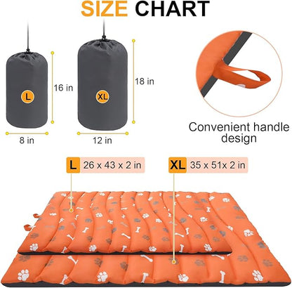 BEAUTYZOO Outdoor Dog Bed Waterproof, Camping Dog Bed Reversible, Portable Travel Bed with Carry Bag- Machine Washable, Durable, Foldable Outdoor Pet Bed Mat for Medium Large Dogs, 26" x 43" Orange