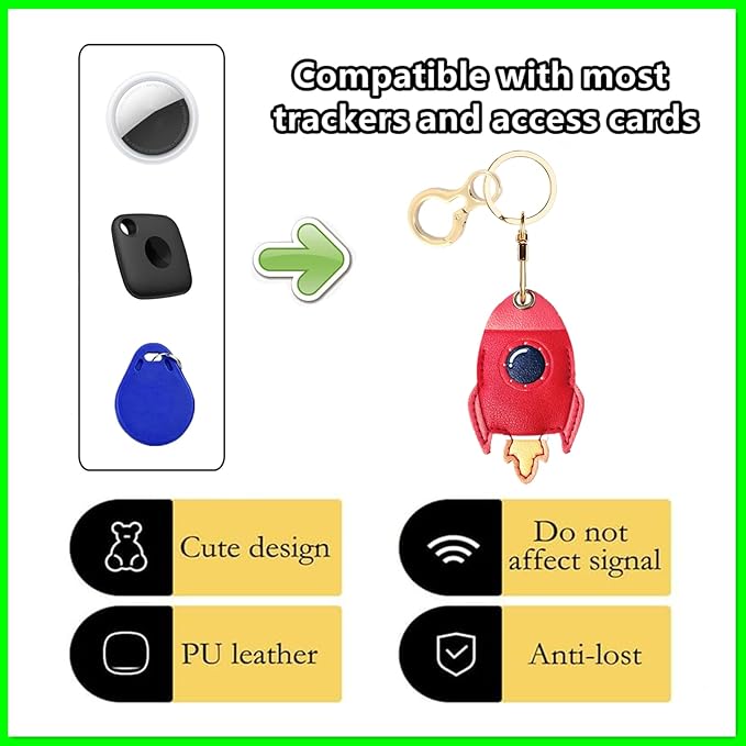 Leather Keychain Holder Case Compatible with AirTag,Cute Protective Cover with Keyring,Anti-Scratch Finder GPS Tracker Case for Wallet Keys,bag,pets,Backpack(Rocket Red)