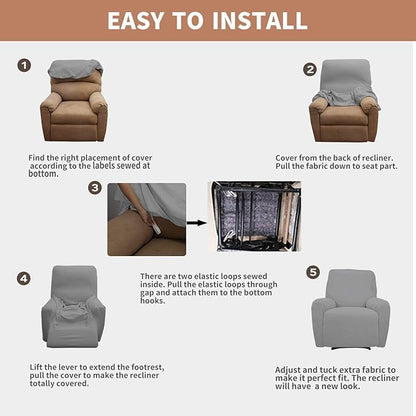 Easy-Going 100% Waterproof Recliner Cover, Dual Waterproof Couch Cover for Recliner, 1- Piece Jacquard Sofa Cover, Leakproof Sofa Slipcover for Kids, Pets, Dog and Cat (Recliner, Light Gray) 1 Seat