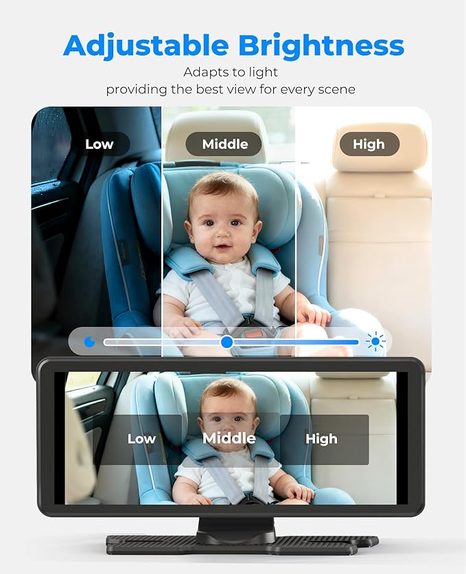 BM5PRO 7.2" 1080P HD Baby Car Camera for 2 Kids, Split Screen with IR Night Vision, Easy to Install & Adjust Brightness, Dual Car Camera Baby Monitor for Rear Seat Safety (Blue)
