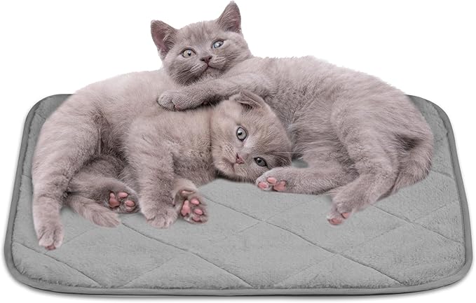NWK Fluffy Self Warming Cat Mat, Cat Blanket, Thermal Dog Mat, Washable, Non-Slip Bottom for Sofa & Crate & Kennel & Car Seat (Misty Gray, Medium (28'' X 19'' X 0.4''))