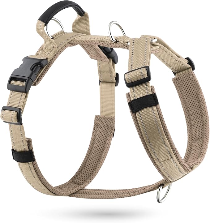 No Pull Dog Harness with Handle, Soft Mesh Padded Adjustable for Small Medium Large Dogs | Reflective Easy Walk Harness with Front Clip for Training, Running & Outdoor (Beige, M)