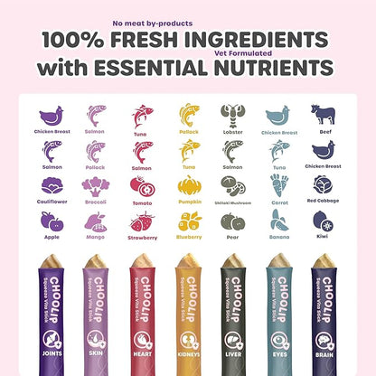 Choolip Squeeze Vita Stick Lickable Cat and Dog Treats – 49-Count Variety Pack – Real Meat Puree with Multivitamins for Total Pet Wellness – Grain-Free, High-Moisture, Vet-Formulated