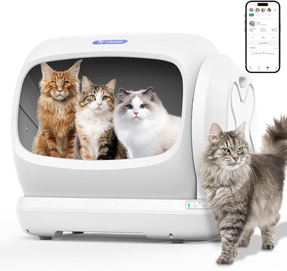 XXXL Self-Cleaning Cat Litter Box, 106L Extra-Large Automatic Cat Litter Box for Multiple Cats, Safety Sensor/Anti-Pinch Patent/Smart APP Control/Low Entrance/Double-Layer Defense/Easy Clean
