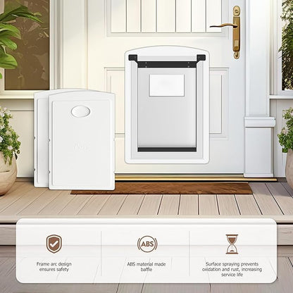 [MAVRICTECH] Doggie Door for Door, Doggy Door for Exterior Door with Steel Frame and Telescoping Tunnel, Dog Door with Two Magnetic Flaps and Two Sliding Lock Panels, for Pets Up to 40LBS, White