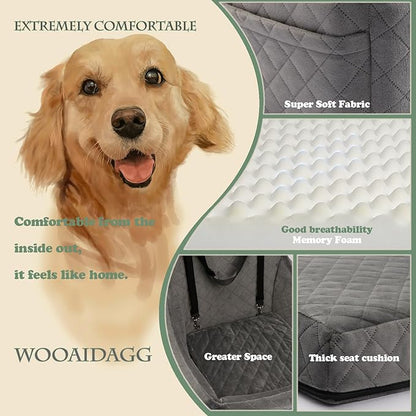 WOOAIDAGG Dog Car Seat for Medium Sized Dog,Pet Travel Car Bed with Seat Belt Channle,Fully Detachable and Washable Car Dog Seat with Adjustable Straps,3 Straps Easy to Install (Grey)