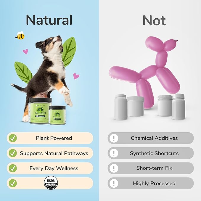 kin+kind Skin and Coat Supplement for Dogs & Cats – Natural Vitamin Supplements with Organic Ingredients for Shiny Fur, Moisturized Skin & Overall Pet Wellness – Dog Essentials & Cat Essentials 3x4 oz