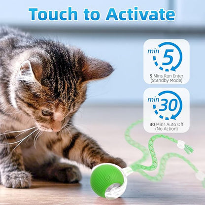 Interactive Cat Toys for Indoor Cats, Automatic Kitten Toys for Bored Indoor Adult Cats, Smart Kitten Rolling Ball Moving Balls Toy, Rechargeable Dog Cat Ball for Enrichment Exercise (Red+Green)