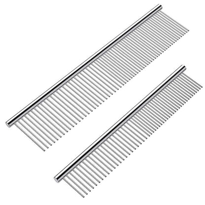 Cafhelp 2 Pack Dog Combs with Rounded Ends Stainless Steel Teeth, Cat Comb for Removing Tangles and Knots, Professional Grooming Tool for Long and Short Haired Dog, Cat and other pets, 6.3IN/7.4IN