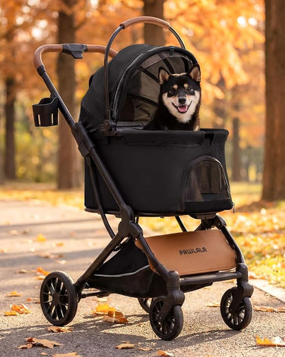Pet Stroller with Detachable Carrier for Small, Medium Dogs & Cats, Lightweight Foldable Design, Travel-Ready, Compact Storage (Midnight Black)